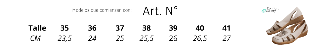 Tabla de talles para articulos que comienzan con Numeros - Comfort Gallery